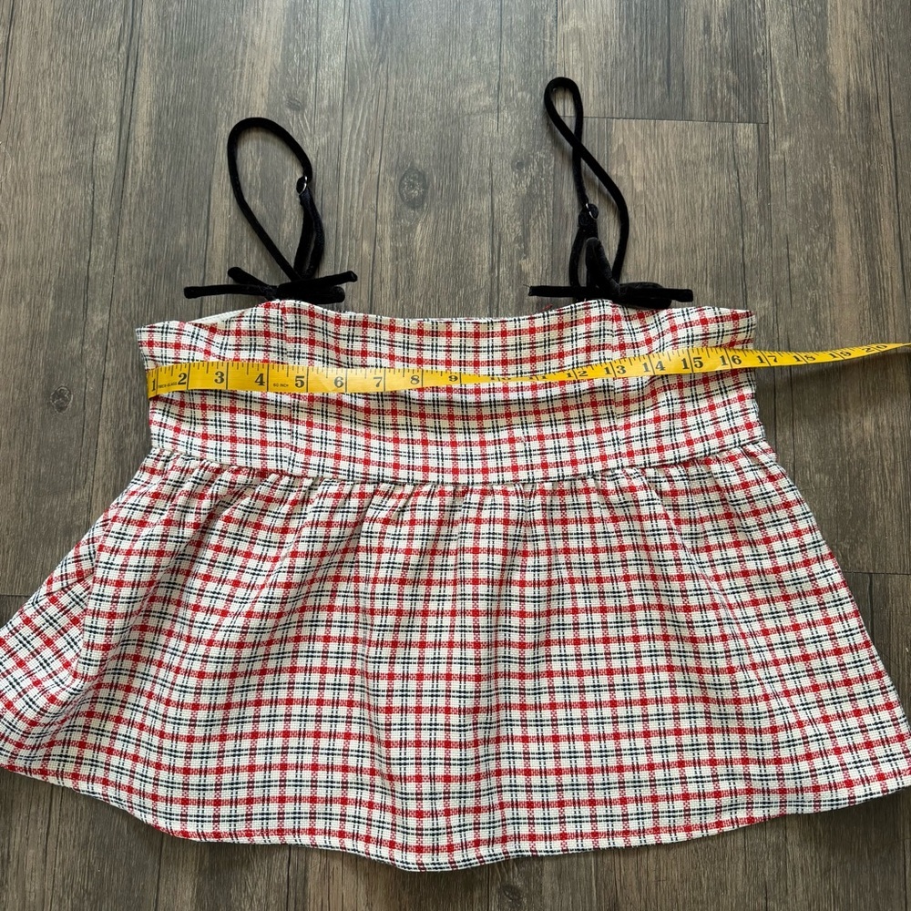 Pretty Garbage Peplum Red Plaid Sleeveless Top Black Straps Lined Side Zipper M - Picture 13 of 13